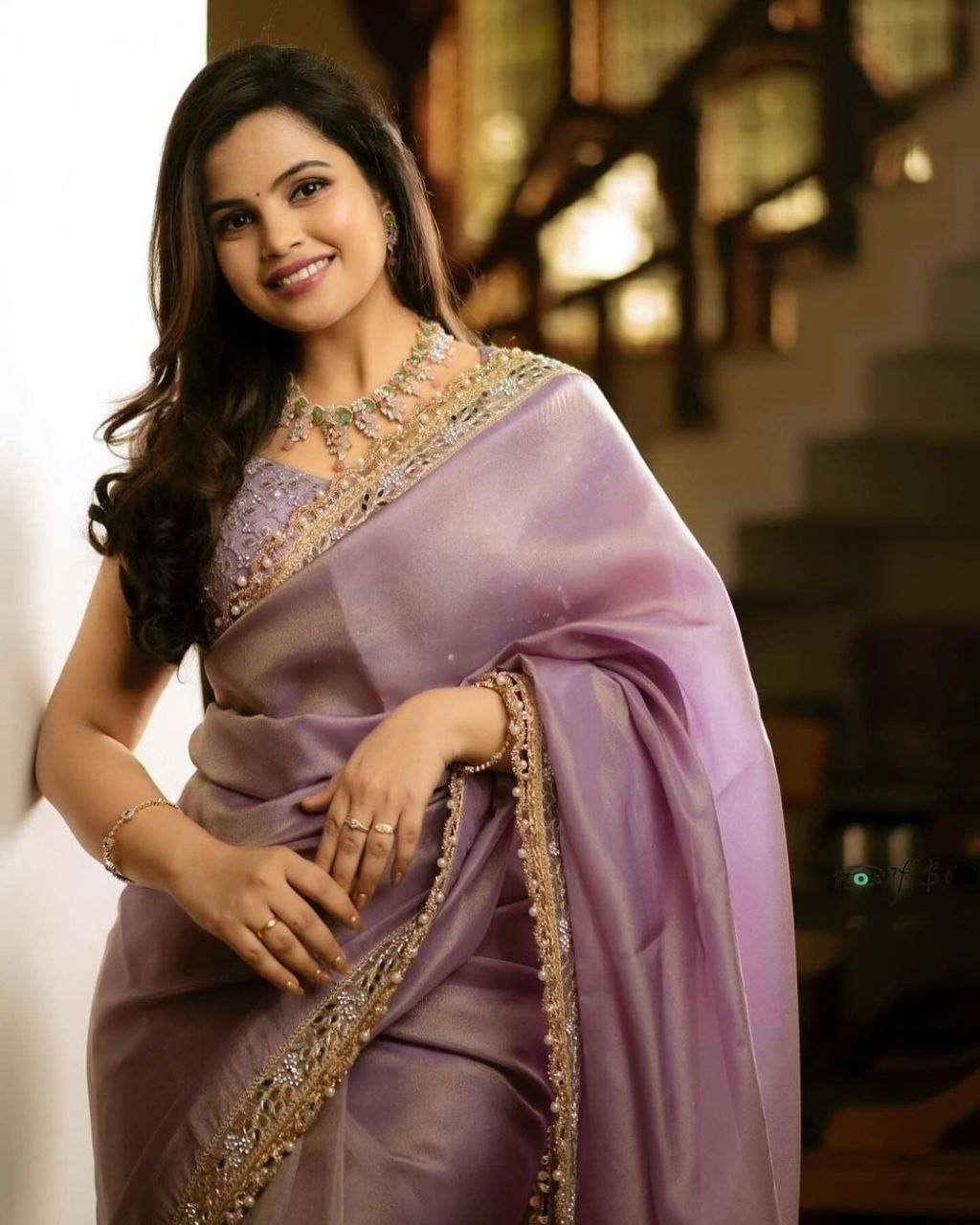 TISSUE SILK WITH EMBROIDERY WORK BORDER RICH LOOK NEW SAREE