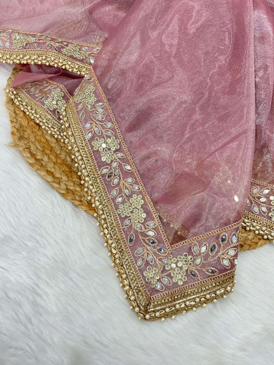 TISSUE SILK WITH EMBROIDERY WORK BORDER RICH LOOK NEW SAREE